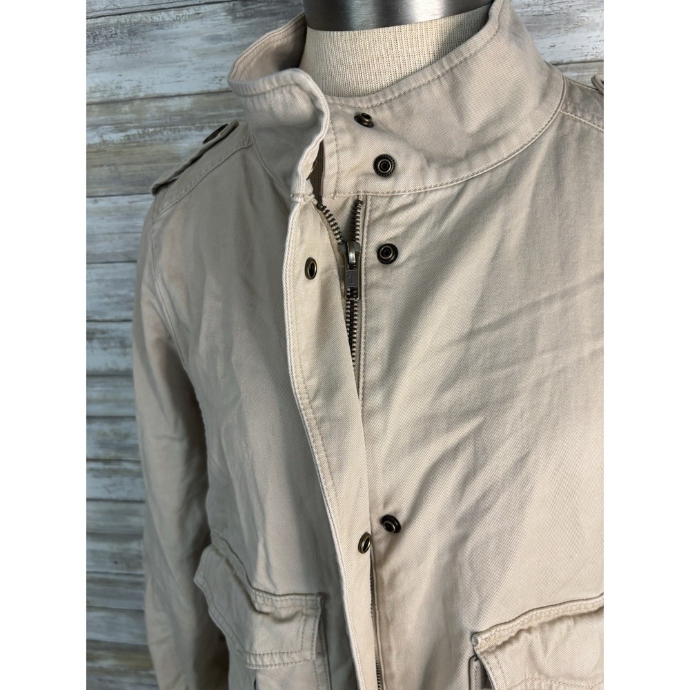 Talbots Refined Twill Utility Jacket Beige Petite M Military Safari Style Cotton - Picture 7 of 10